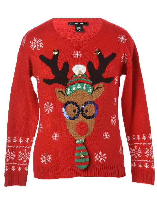 Reworked Christmas Jumper With Bells - M