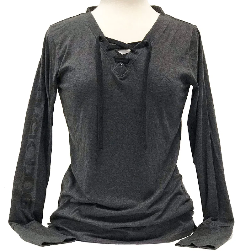 Ladies L/S Lace Up V-neck