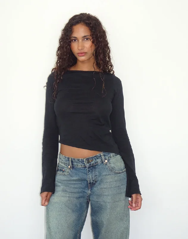 Simple Style Lunica Long Sleeve Top in Tissue Jersey Black