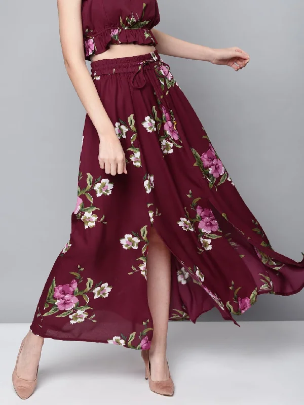 Stylish Fit Maroon Floral Maxi Skirt