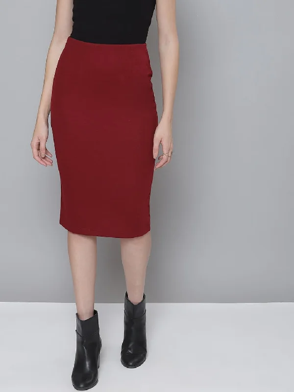 Comfortable Jackets Maroon Rib Pencil Skirt