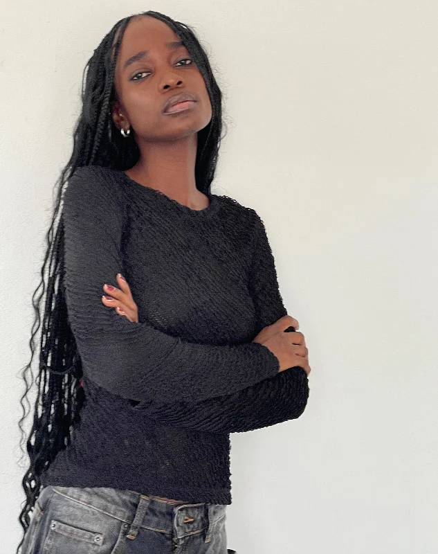 Nightclub Style Maya Long Sleeve Top in Textured Black