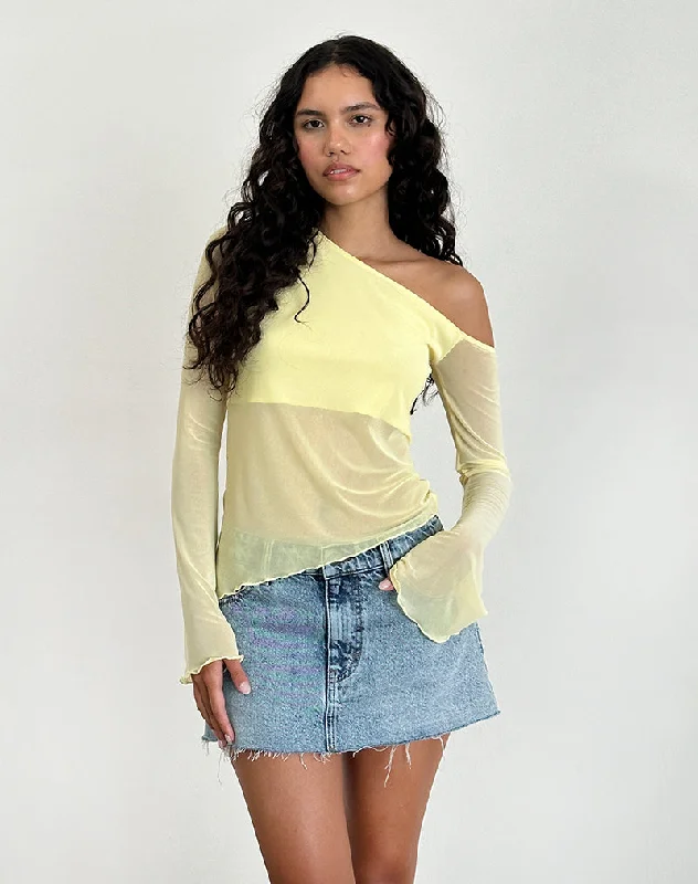 Exclusive Customization Narcissa Asymmetric Top in Mesh Lemon