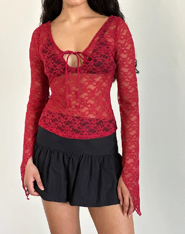 Goddess Outfit Natasha Tie Front Top in Mari Lace Red