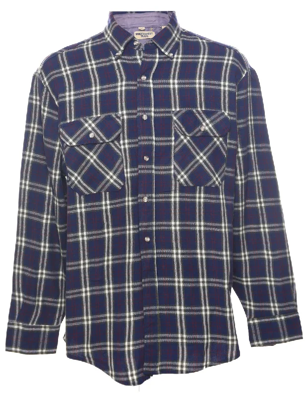 Elegant Style Navy Checked Shirt - L