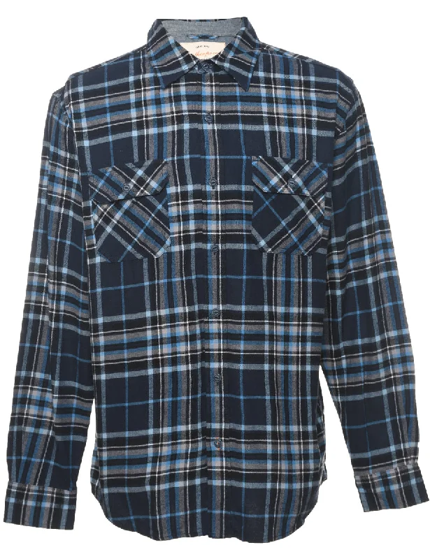 Casual And Casual Navy Checked Shirt - M