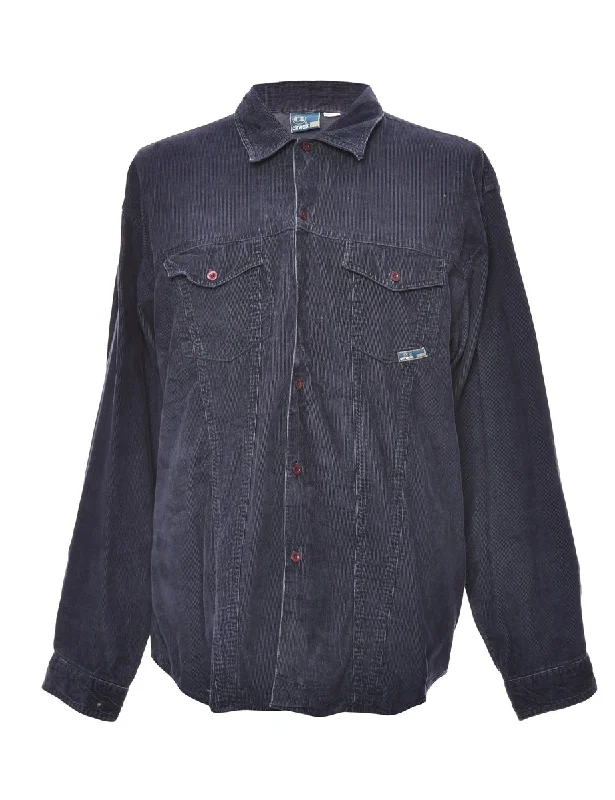 French Retro Navy Classic Corduroy Shirt - L