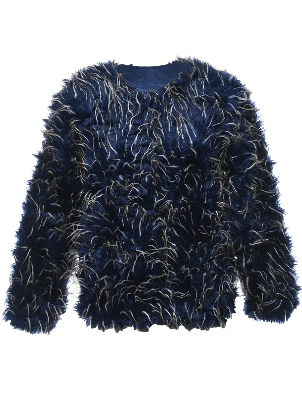 Fashionable Prints Navy Faux Fur Coat - M