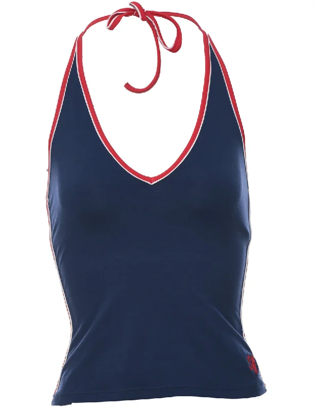 Retro Prints Navy Halter Neck Top - S