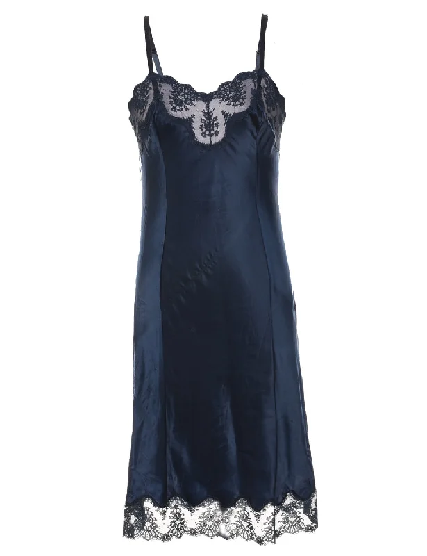 Fashion Touch Navy Lace Trim Slip Dress  - S
