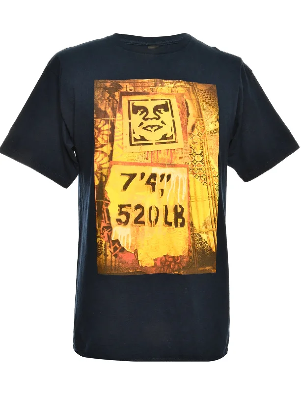 Soft Fashion Navy Obey Printed T-shirt - M