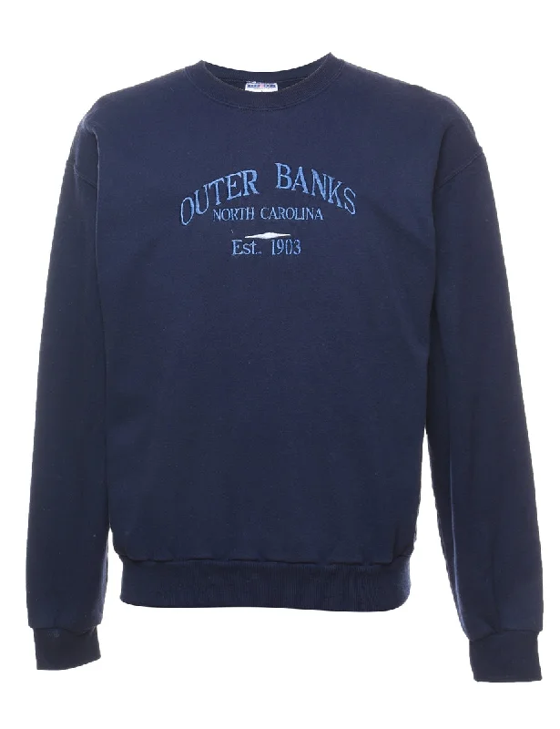 Stylish Comfort Navy Outer Banks Printed Embroidered Sweatshirt - M