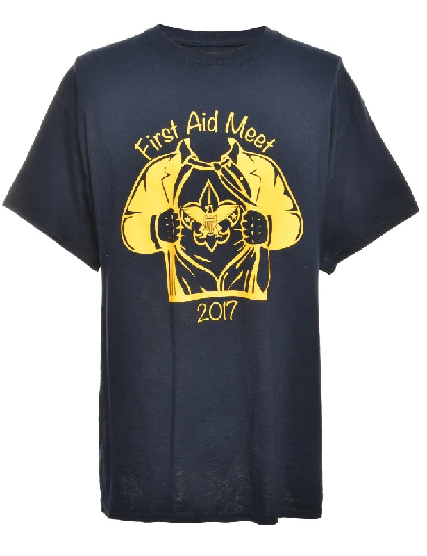 Comfy Chic Navy Printed T-shirt - L