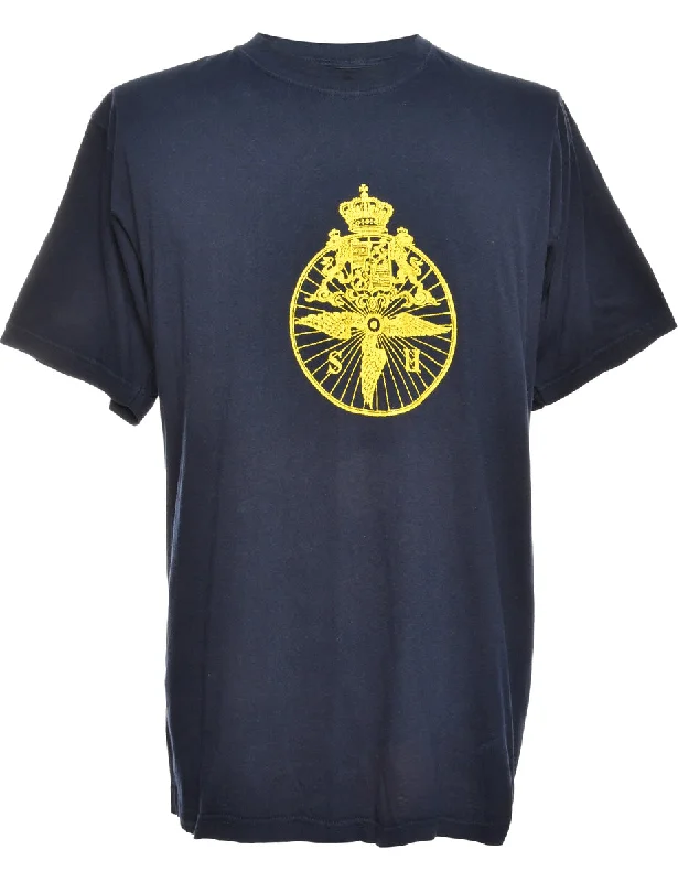 Comfortable Fashion Navy Printed T-shirt - M