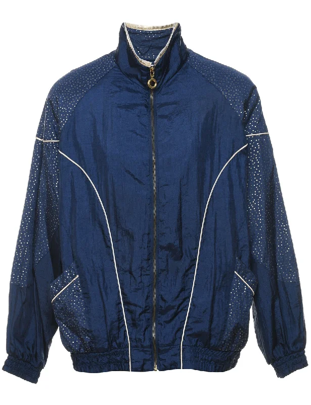 Comfortable Dresses Navy Sparkly Zip-Front Nylon Jacket - S