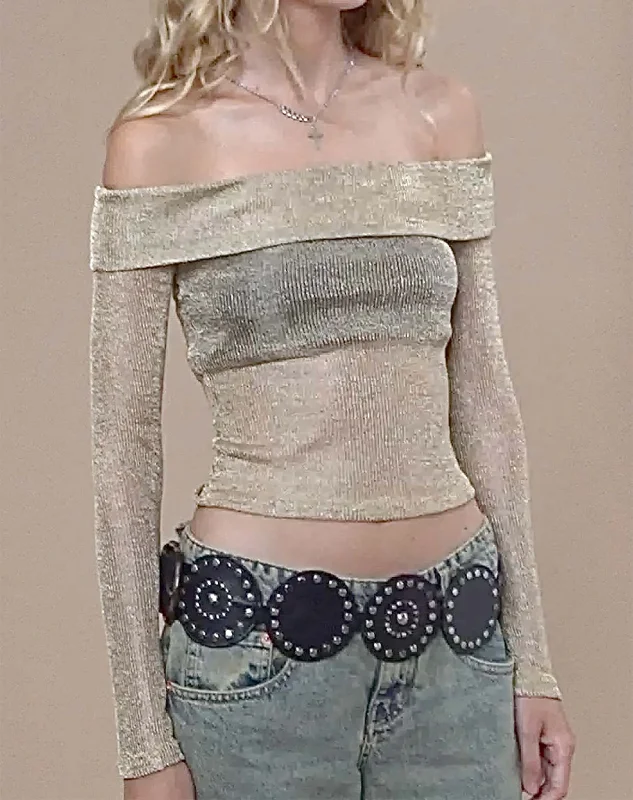 Floral Prints Naysila Bardot Top in Gold Chain