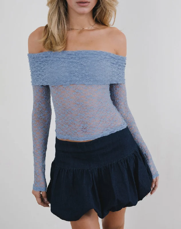 Bright Colors Nesta Bardot Top in Unlined Lace Blue