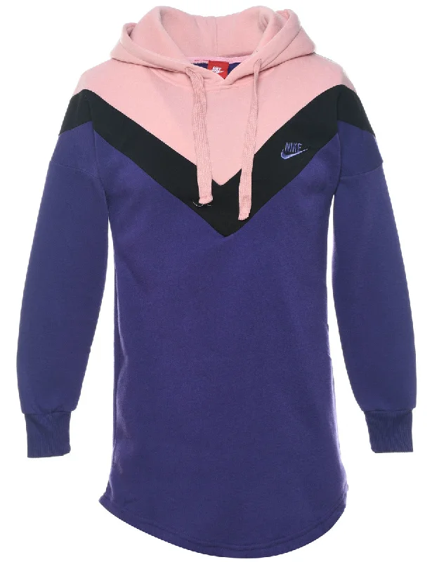 Fashionable And Versatile Nike Hooded Pale Pink & Purple Sweatshirt - M