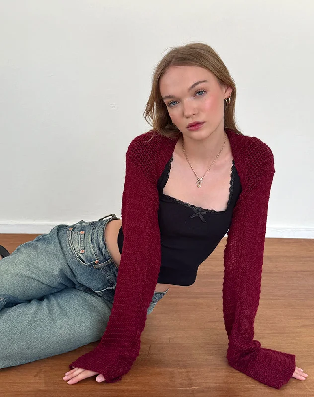 Effortless Comfort Nobila Knitted Shrug Top in Burgundy