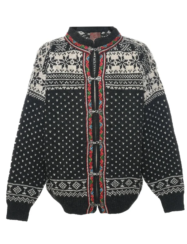 Slim Fit Nordic Wool Dark Grey Cardigan - XXL