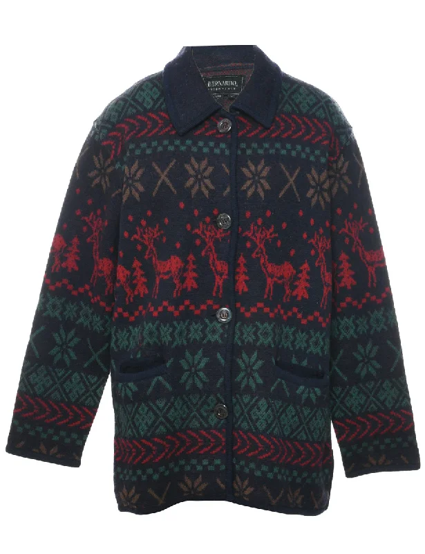 Sexy Fun Nordic Wool Multi-colour Cardigan - XL