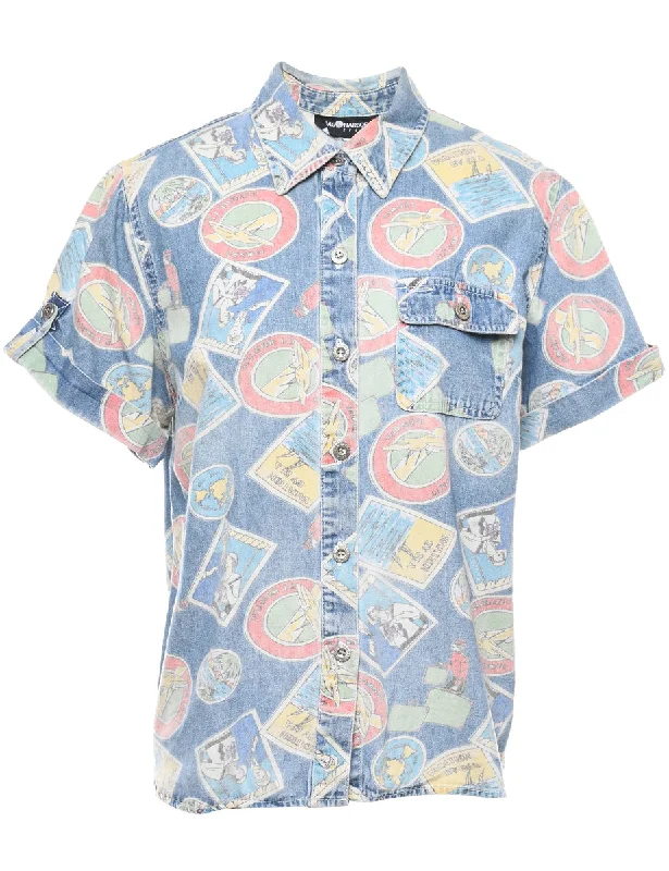 Fashion Must-have Novelty Print  Denim Shirt - L