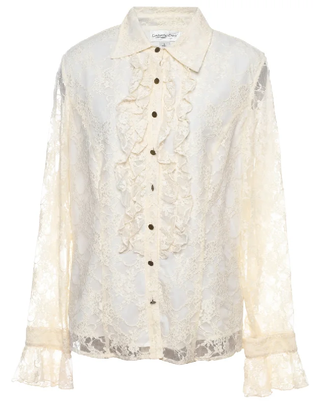 American Style Off-White Floral Lace Evening Shirt - L