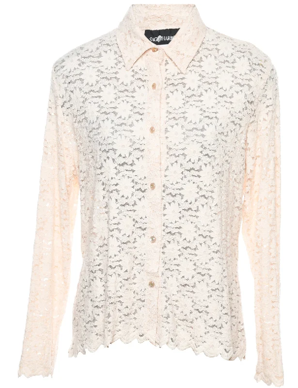 Romantic Temperament Off-White Floral Lace Evening Shirt - S