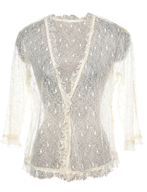 High Street Series Off-White Lace Evening Blouse - M