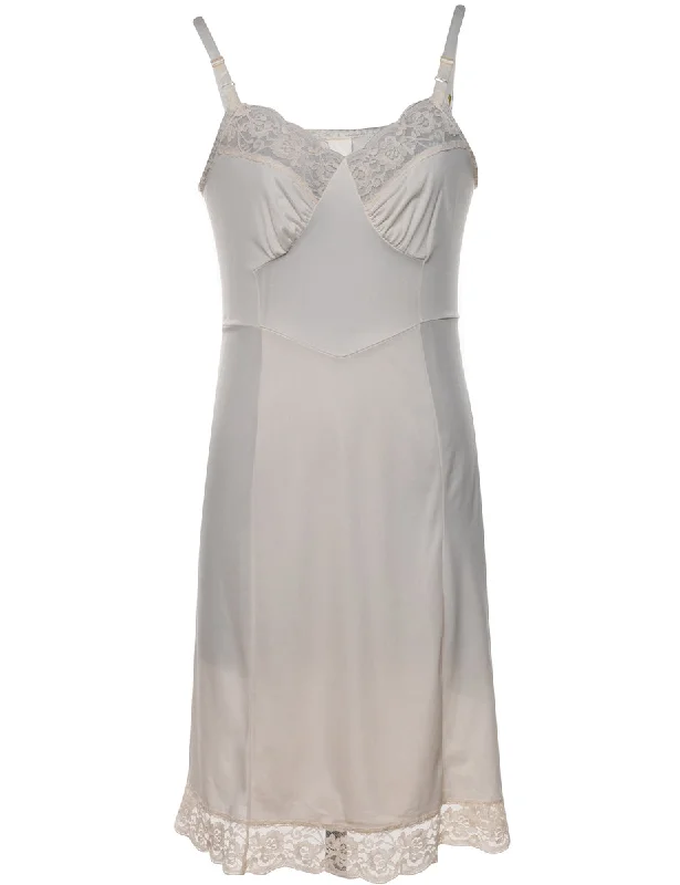 Unique Fashion Off-White Lace Trim Strappy Slip Dress - M