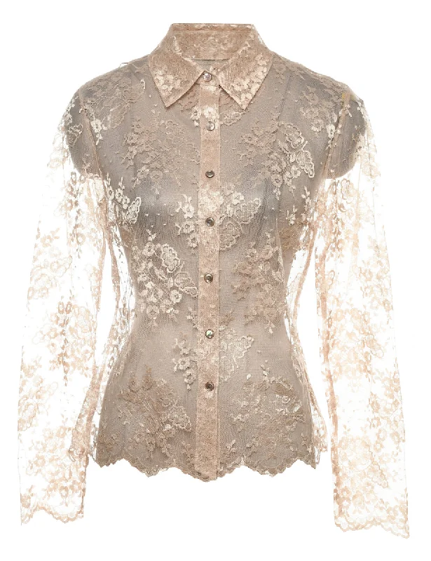 High-quality Design Off-White Metallic Sheer Lace Blouse - M