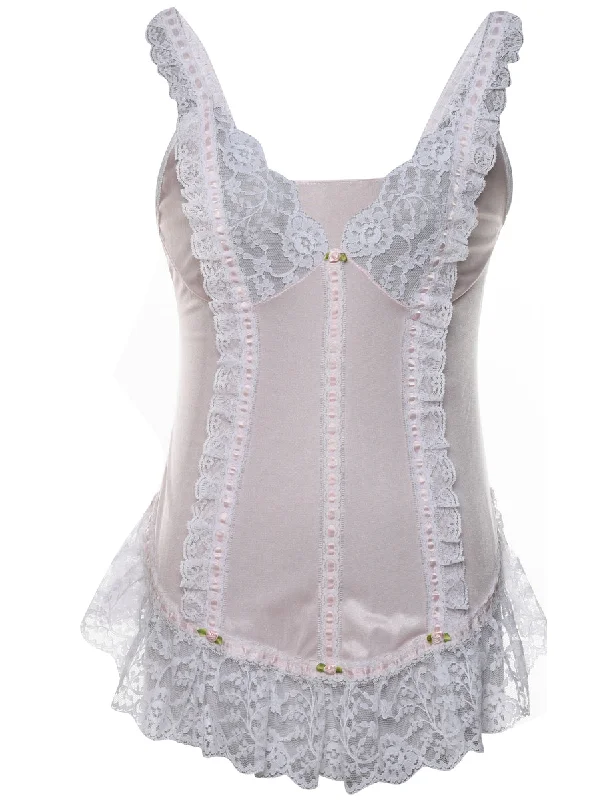 High-end Wear Off-White Sheer Lace Cami Top - L