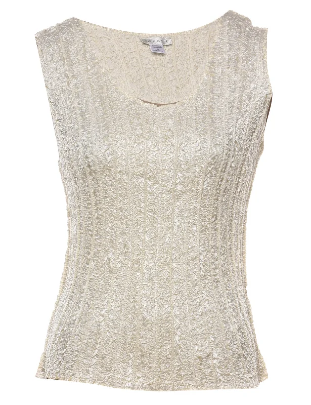 Minimal Classic Off White Smocked Evening Top - S