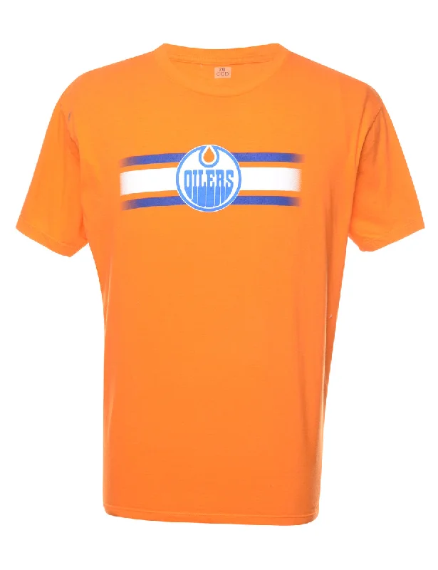 Trends Oilers Orange & Blue Printed T-shirt - L