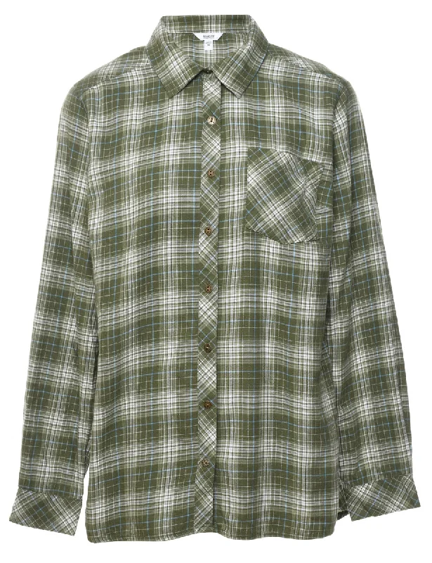 Trendy Comfort Olive Green Checked Shirt - M