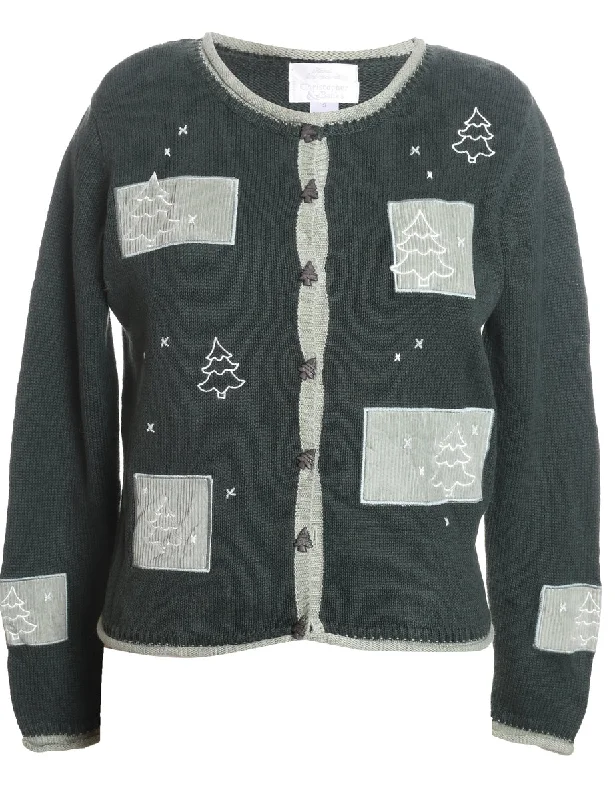 Weekend Style Olive Green Christmas Cardigan - S