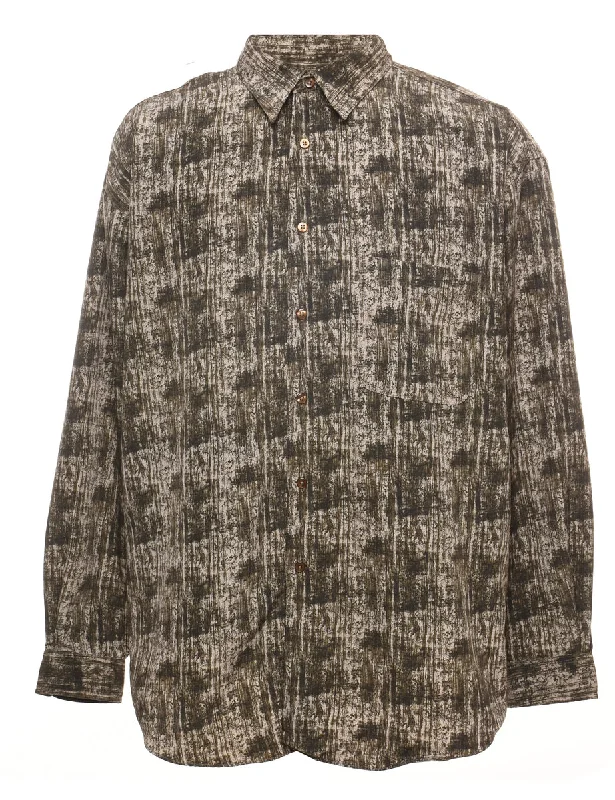 Design Must-have Olive Green & Off-White Abstract Design Shirt - XL