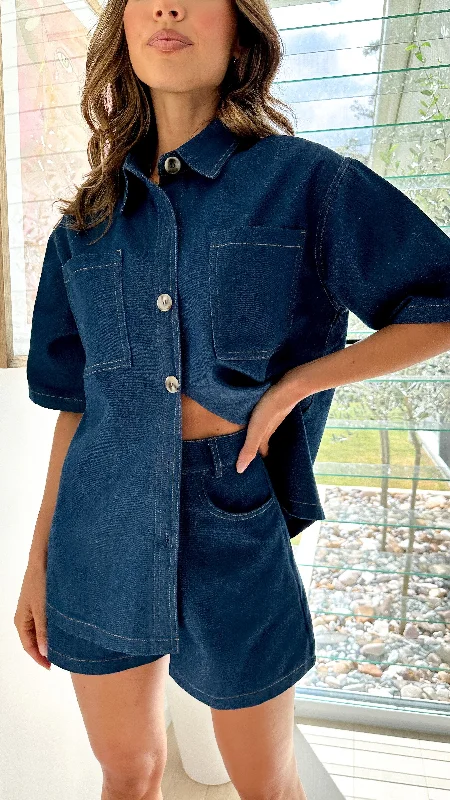 Personalized Clothing Olivia Shirt and Shorts Set - Dark Denim