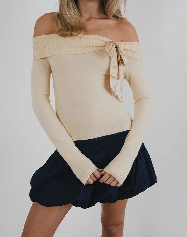 Lazy Home Orianne Long Sleeve Bardot Top in Knit Buttercream