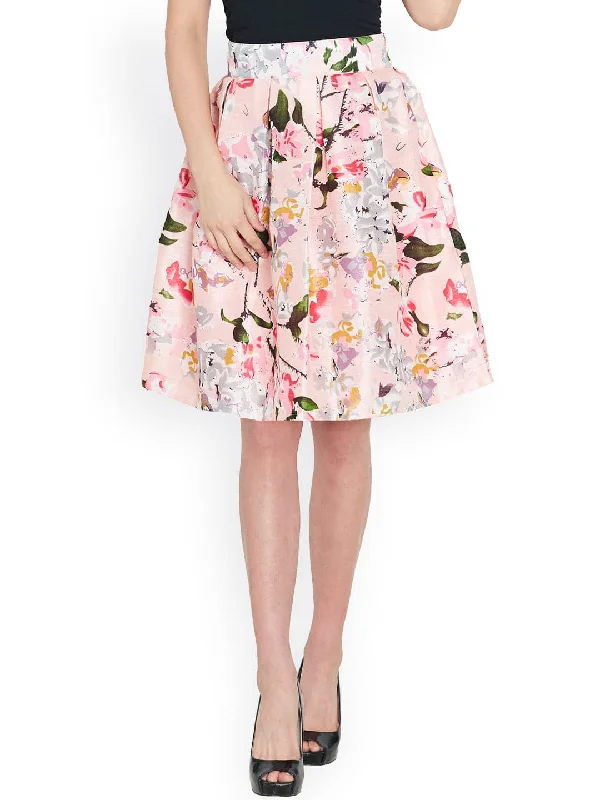Cute Design Pink Floral Silk Skirt