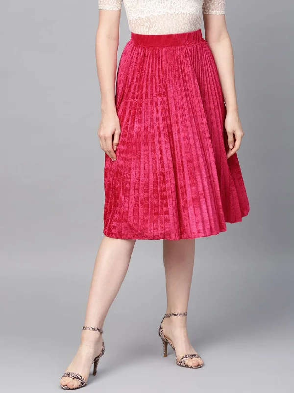 Stretch Design Pink Velvet Pleated Skirt