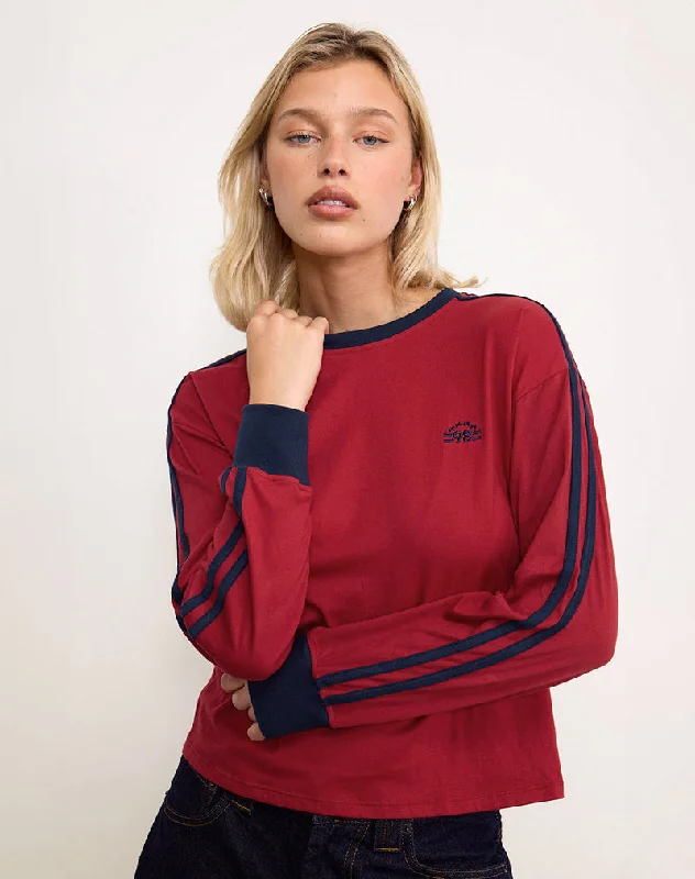 Classic Series Prata Long Sleeve Top in Adrenaline Red with Navy Binding