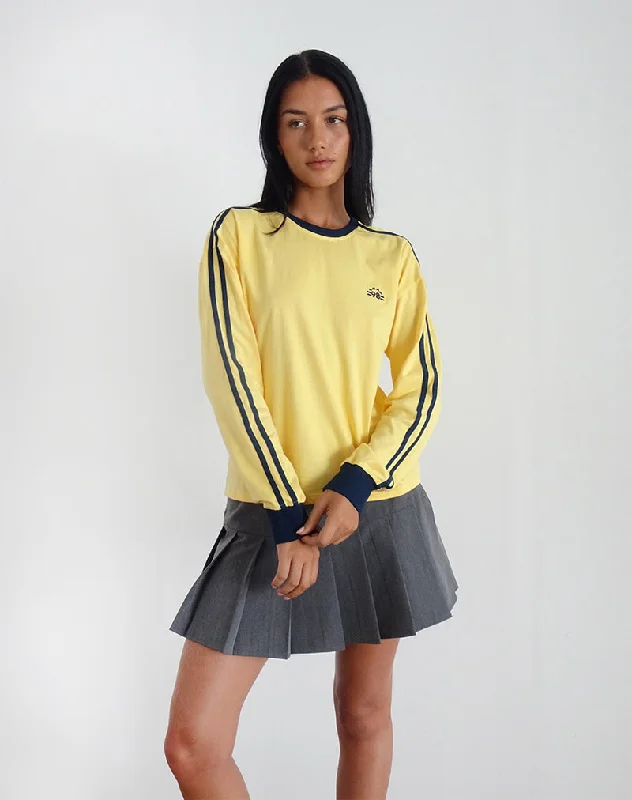 Carefree Style Prata Long Sleeve Top in Lemonade with Navy Binding