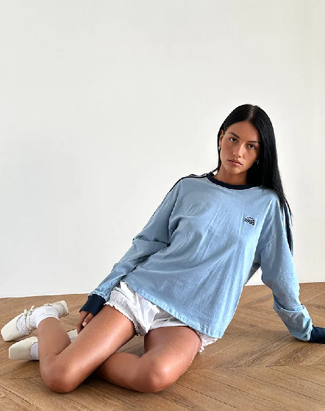 Casual Comfort Wear Prata Long Sleeve Top in Nantucket Blue with Navy Binding
