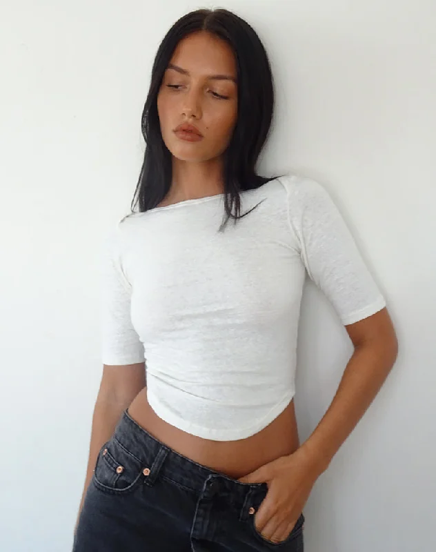 Comfortable Chic Ralda Curved Hem Top in Cotton Hemp White