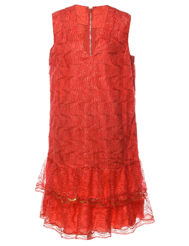 Red 1960s Sparkly Lurex Mini Dress - L