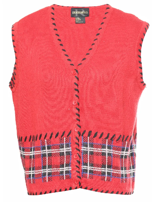 Red Checked Sweater Vest - M