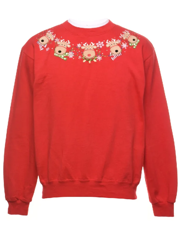 Red Reindeer Christmas Sweatshirt - S