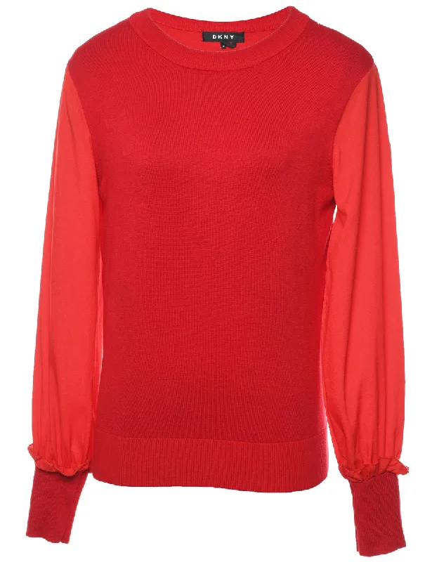 Red Sheer Sleeved Top - M