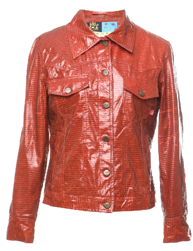 Red Shiny Y2K PVC Leather Jacket - M